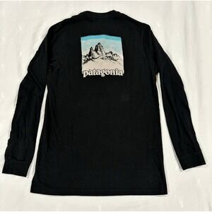 Patagonia Mens Long Sleeve Organic Cotton Graphic T-Shirt Black Mountain Small